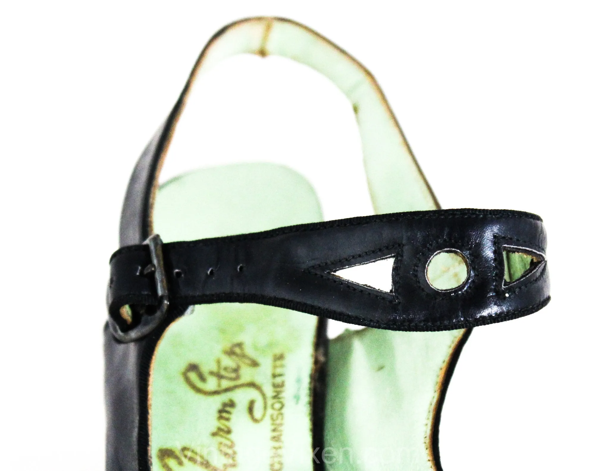 1940s Black Leather Shoes - Size 6 Narrow 40s Peep Toe Pumps - Art Deco Cutout Design - Flapper Girl Slingbacks - Deadstock by Charm Step