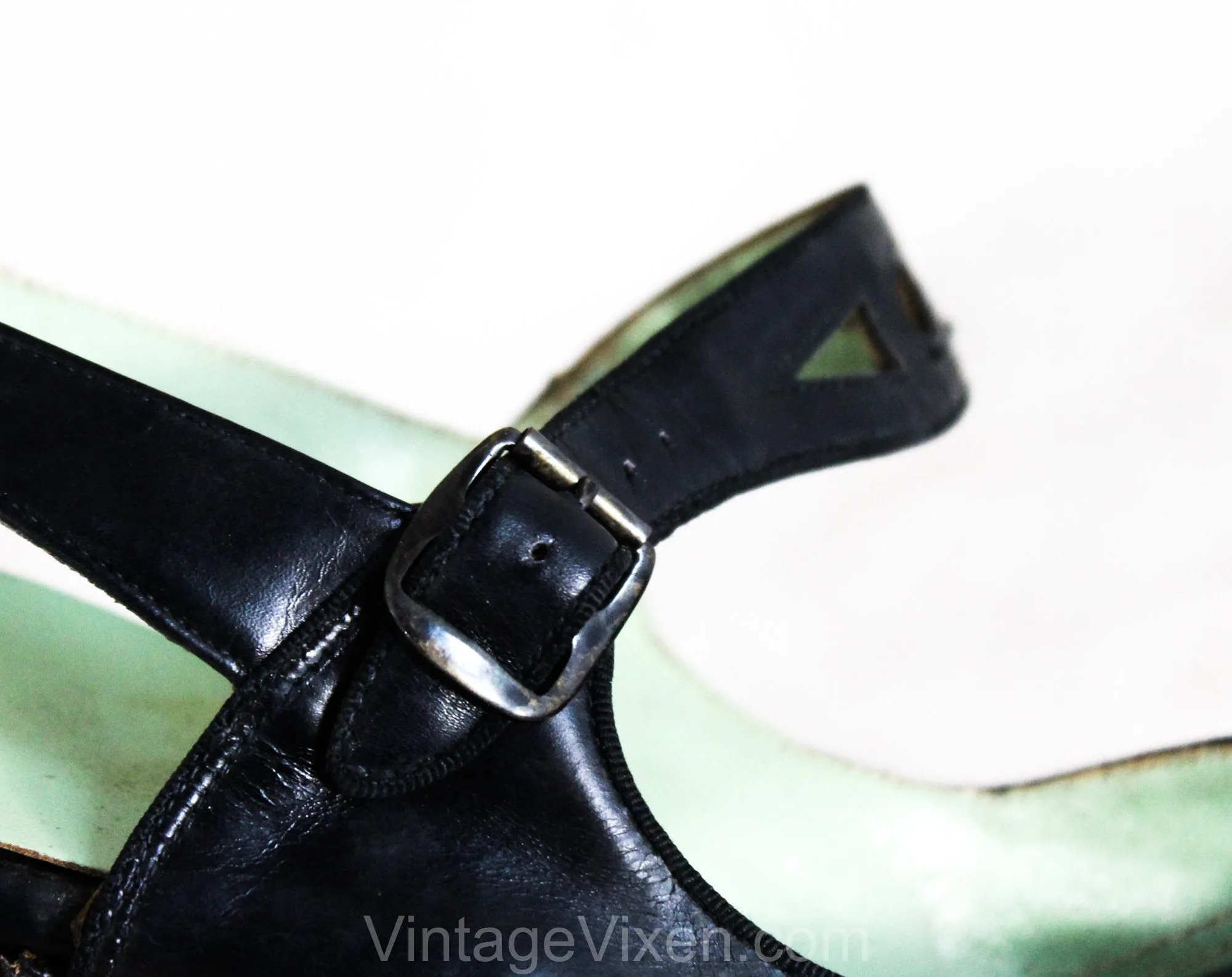 1940s Black Leather Shoes - Size 6 Narrow 40s Peep Toe Pumps - Art Deco Cutout Design - Flapper Girl Slingbacks - Deadstock by Charm Step