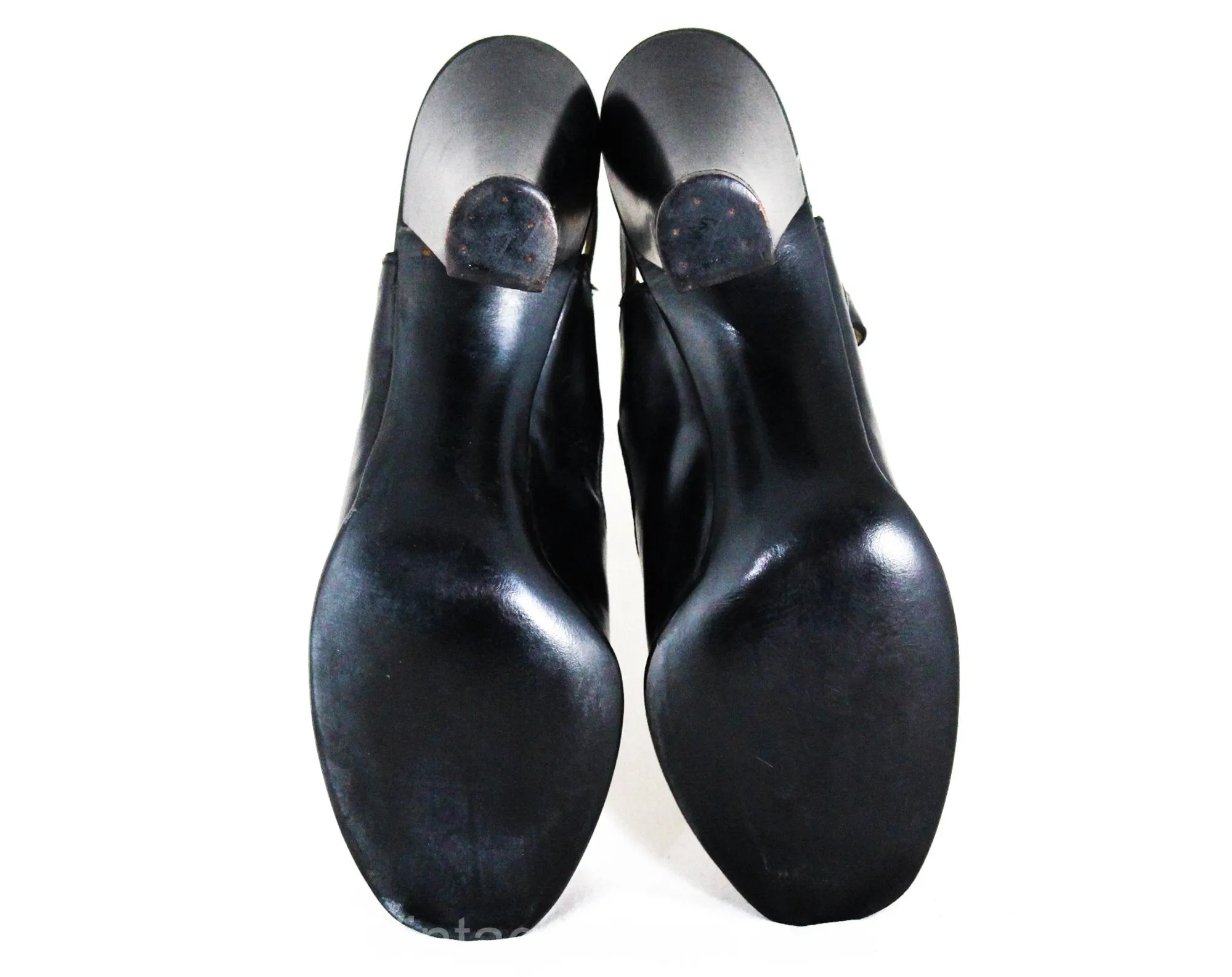 1940s Black Leather Shoes - Size 6 Narrow 40s Peep Toe Pumps - Art Deco Cutout Design - Flapper Girl Slingbacks - Deadstock by Charm Step