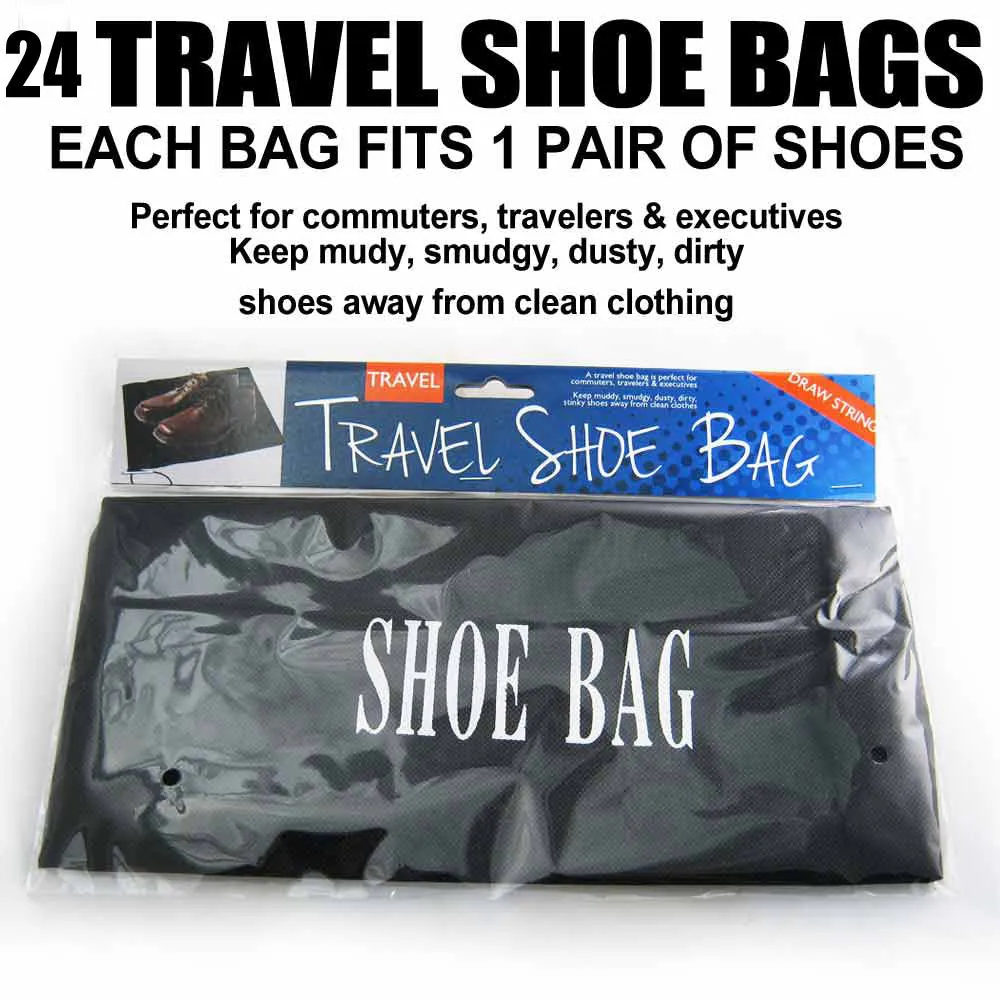 24 Lot Travel Shoe Bags Luggage Black Bag Golf Suitcase Storage Case Pack Save !