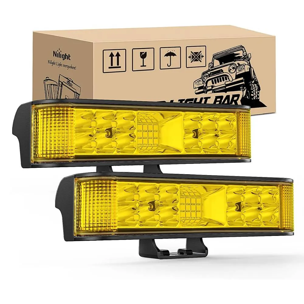 6.5 Inch 60W Amber Side Shooter Quadruple Row Spot Flood LED Light Bars (Pair)