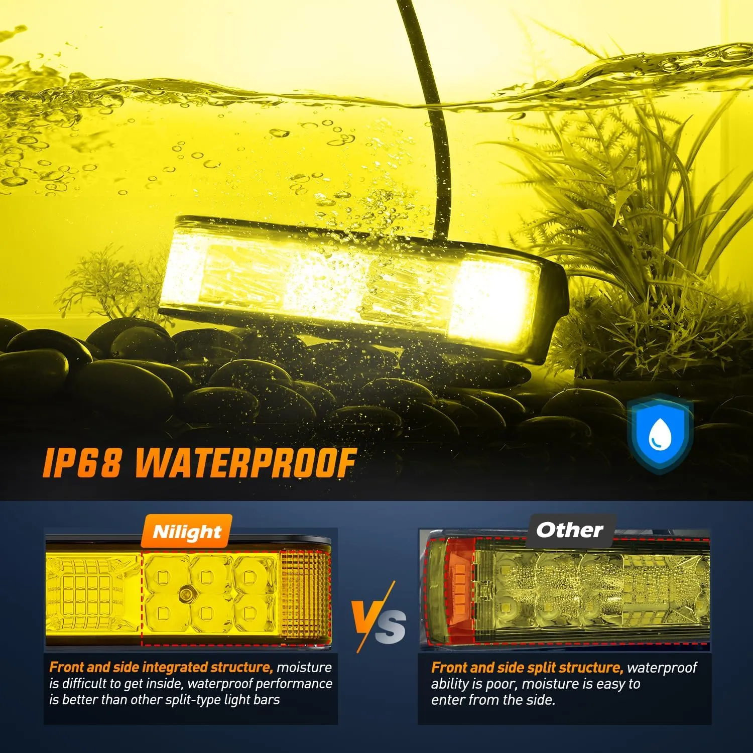 6.5 Inch 60W Amber Side Shooter Quadruple Row Spot Flood LED Light Bars (Pair)