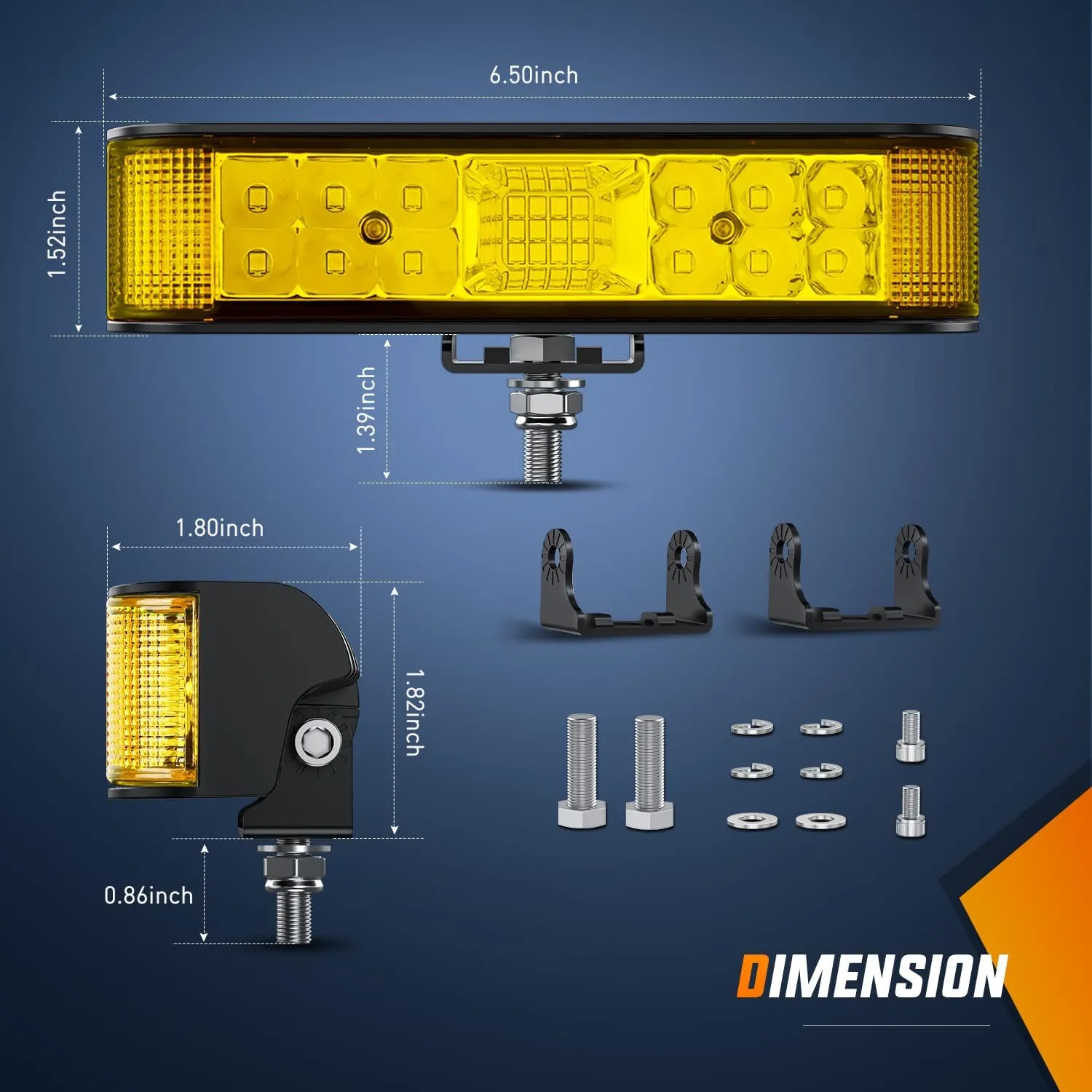 6.5 Inch 60W Amber Side Shooter Quadruple Row Spot Flood LED Light Bars (Pair)
