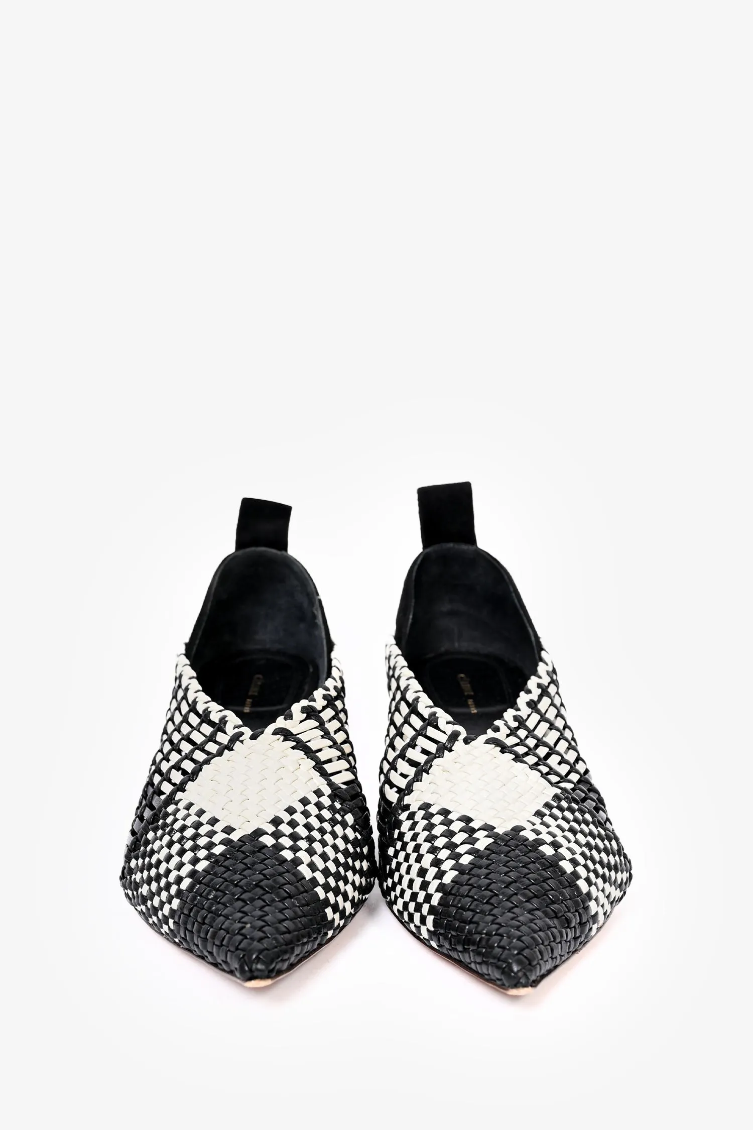 Celine White/Black Woven Leather Pointed Toe Kitten Heels Size 38