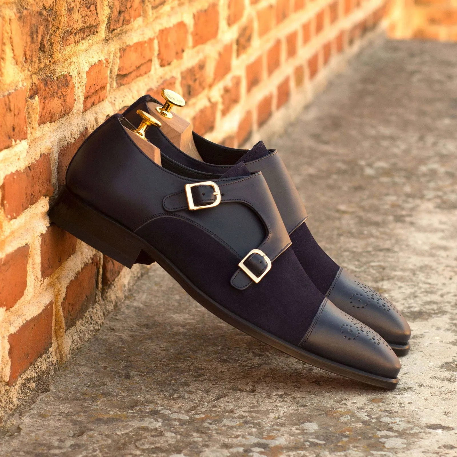 Double Monk-Suede, Box Calf, Blue