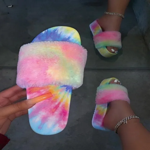 Flat slippers Fur Slides Fluffy Women