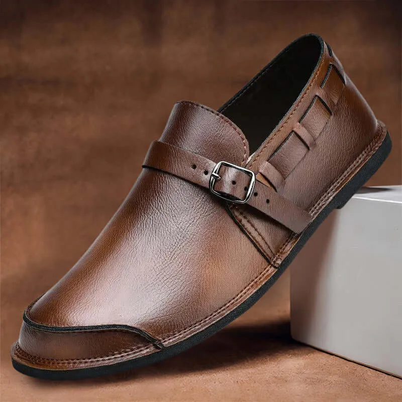 Men's Leather Driving Loafers with Buckle