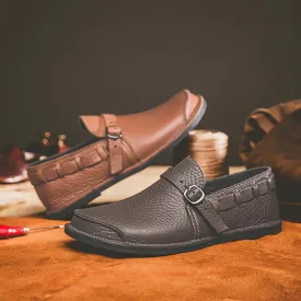 Men's Leather Driving Loafers with Buckle
