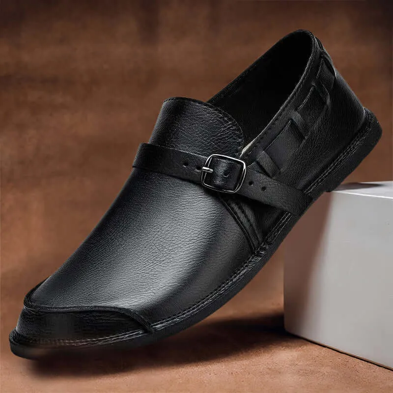 Men's Leather Driving Loafers with Buckle