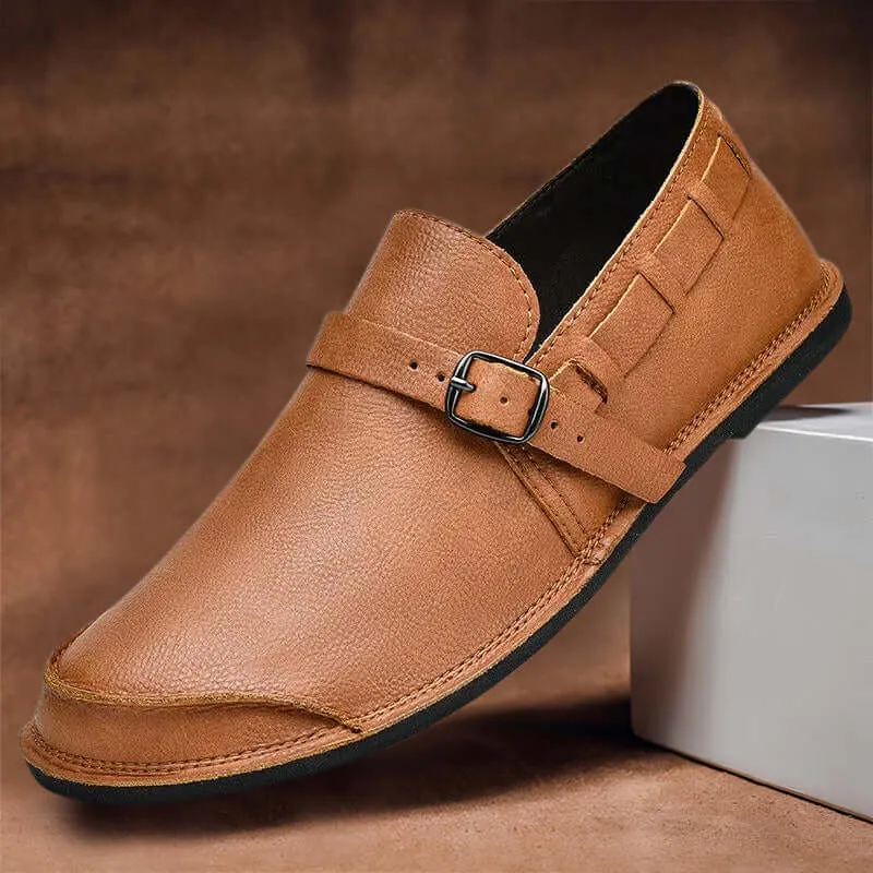 Men's Leather Driving Loafers with Buckle