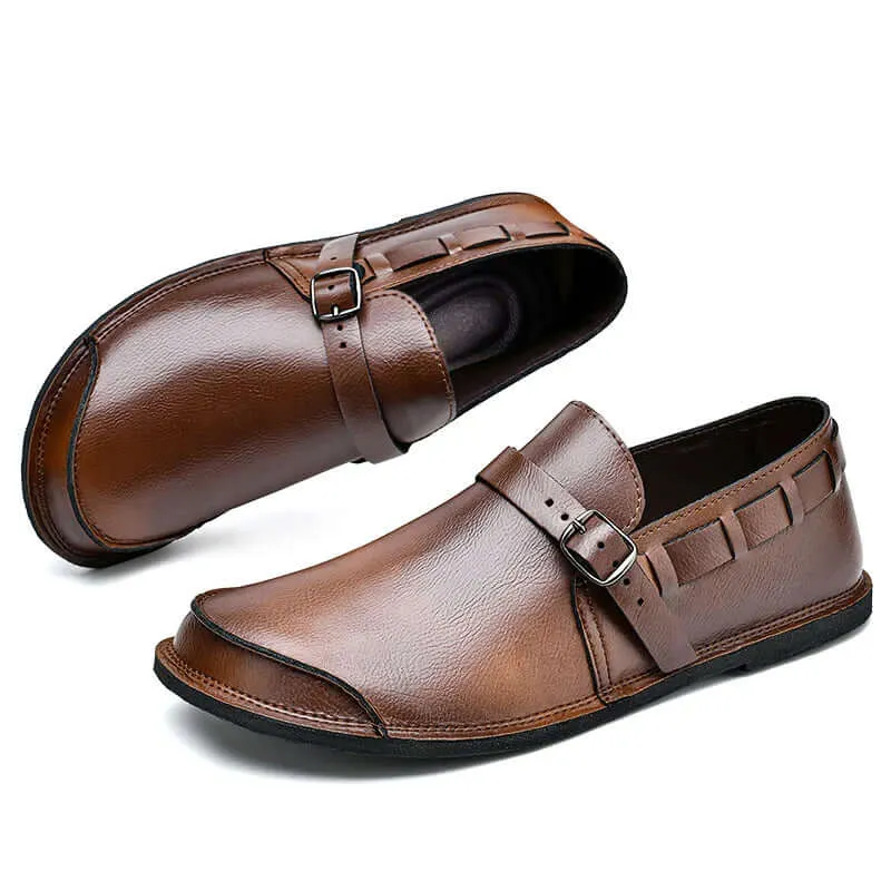 Men's Leather Driving Loafers with Buckle