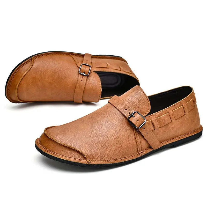 Men's Leather Driving Loafers with Buckle