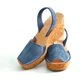 Minor faults Denim Blue Suede Cork Wedge