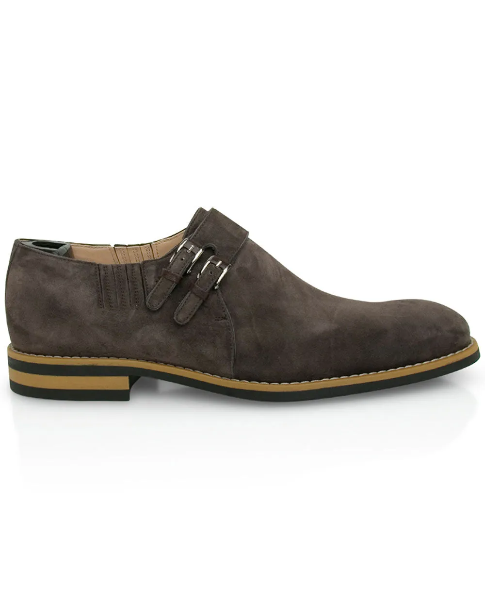 Monaco Suede Double Monk Loafer in Taupe