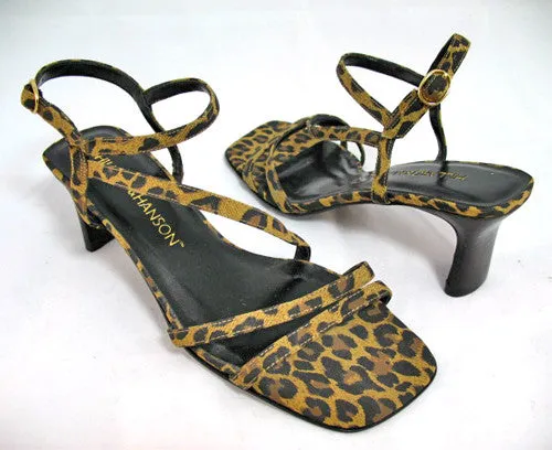 New Vintage 90s Hillard & Hanson Womens Shoes Heels Sandals 6 Leopard Glam Party