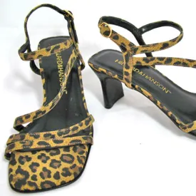 New Vintage 90s Hillard & Hanson Womens Shoes Heels Sandals 6 Leopard Glam Party