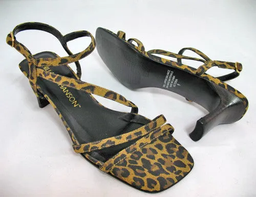 New Vintage 90s Hillard & Hanson Womens Shoes Heels Sandals 6 Leopard Glam Party