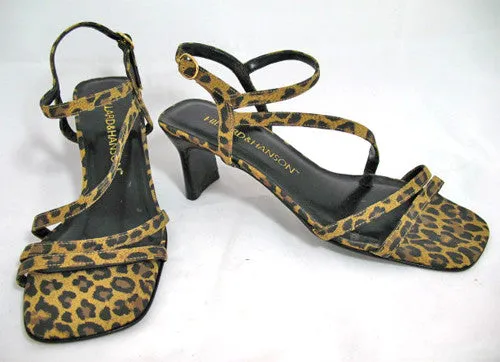 New Vintage 90s Hillard & Hanson Womens Shoes Heels Sandals 6 Leopard Glam Party