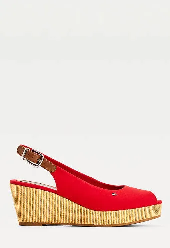 PRIMARY RED Iconic Open Toe Sling Back Wedge Heel