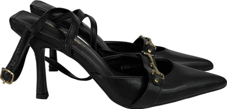 Public Desire Smooch Black Buckle Detail Slingback Mid Heel Court Shoe UK 6 EU 39 👠