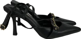 Public Desire Smooch Black Buckle Detail Slingback Mid Heel Court Shoe UK 6 EU 39 👠