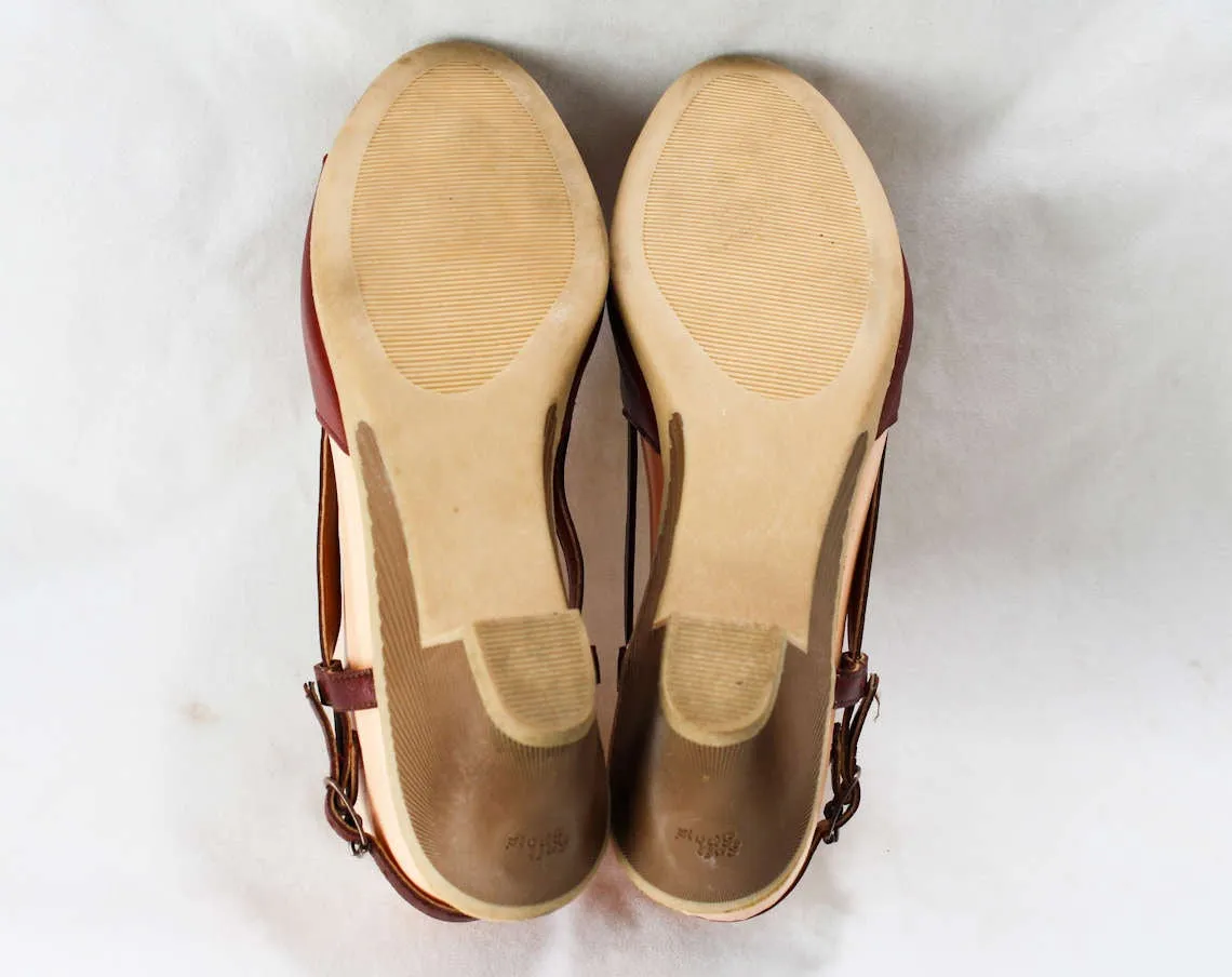 Size 7 1/2 Leather Sandals - Unworn 1980s Softspots Shoes - Soft Spots Ruddy Brown Summer Slingback Sandal - Deadstock - 7.5M - 46604-1