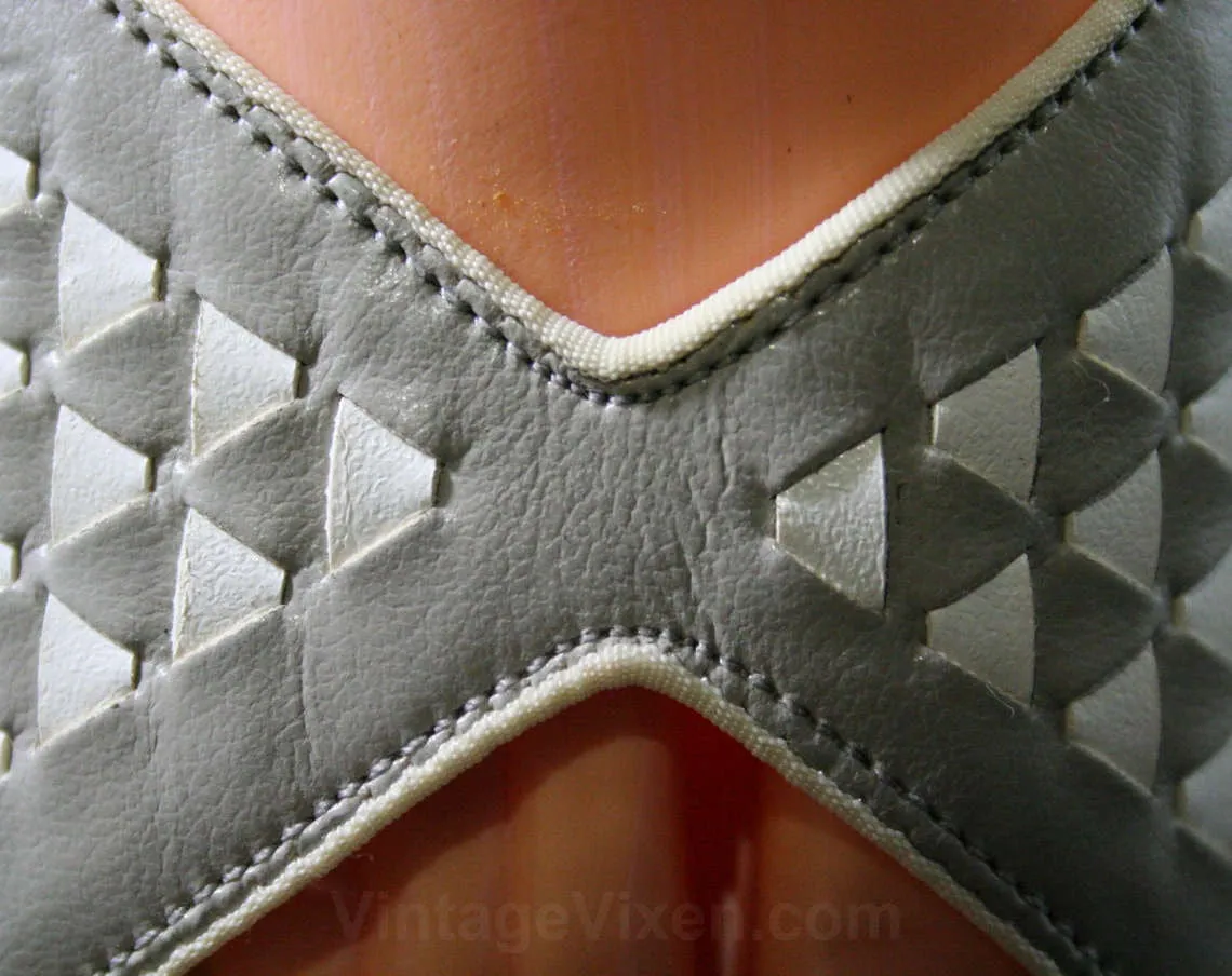 Size 8.5 Gray Sandals - As Is 30s Inspired Gray 1970s Shoes - Deco Triangles - Summer Slingback Heels - Peep Toe - 8 1/2 - 70s Deadstock