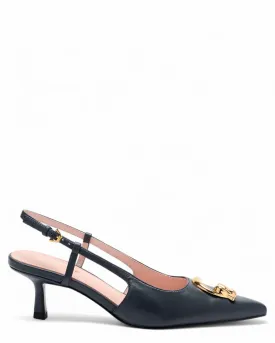 Slingback in Pelle con Tacco 65mm e Logo Iconico