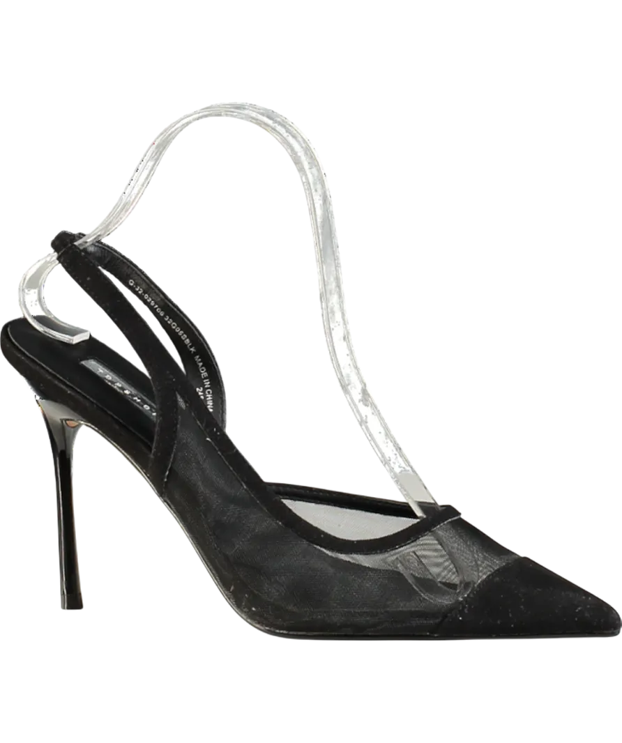 Topshop Black Mesh Panel Slingback Heels UK 6