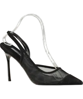 Topshop Black Mesh Panel Slingback Heels UK 6
