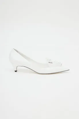 White Floral Appliqué Leather Heel