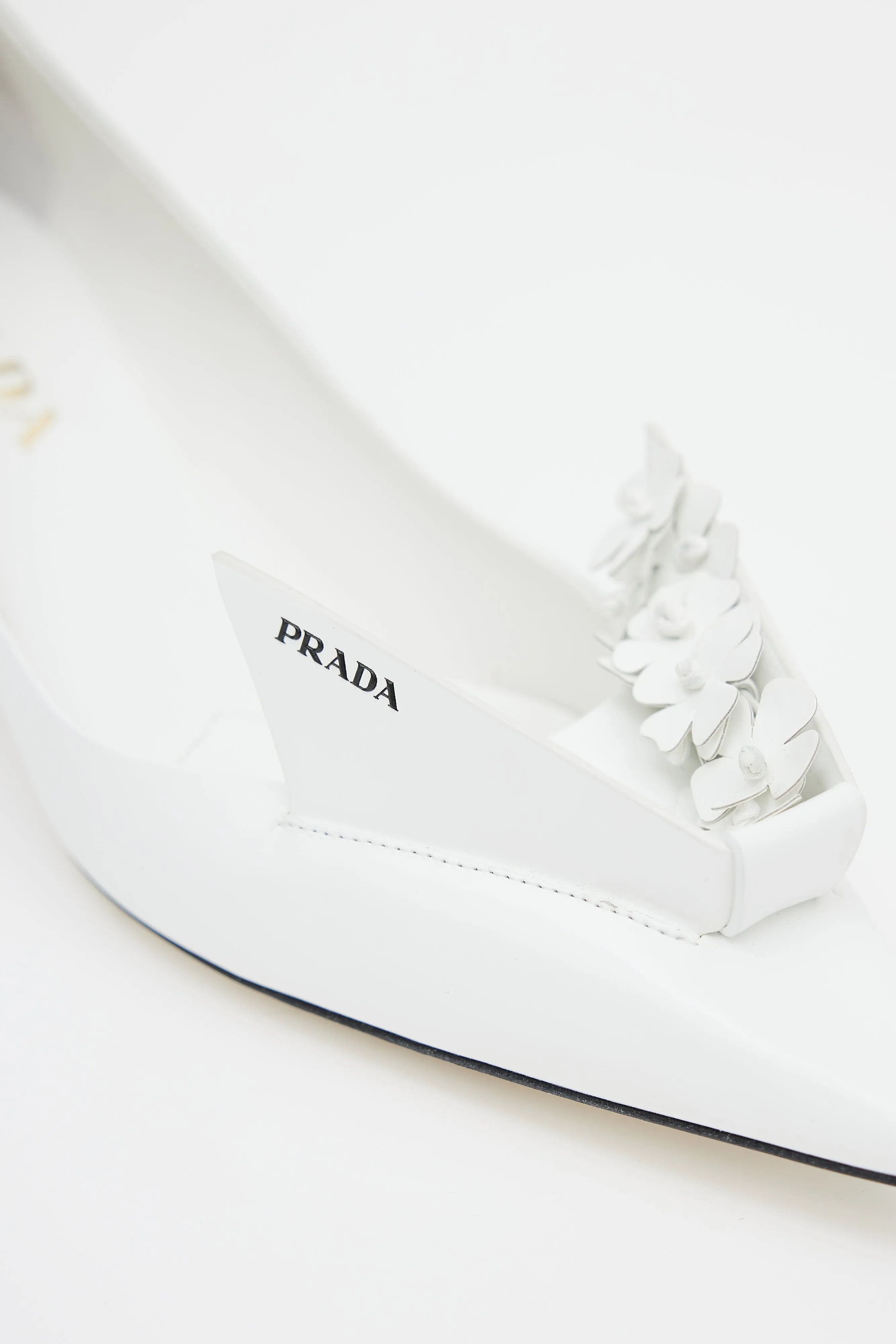 White Floral Appliqué Leather Heel