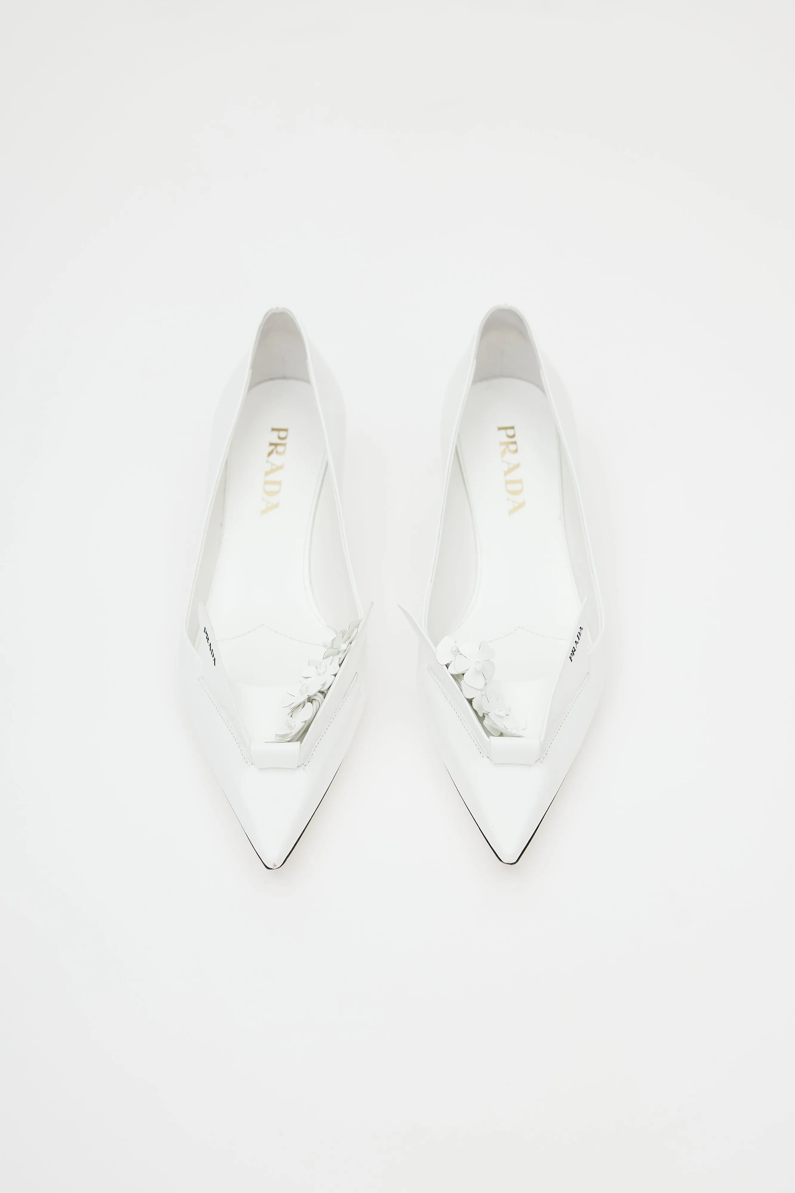White Floral Appliqué Leather Heel