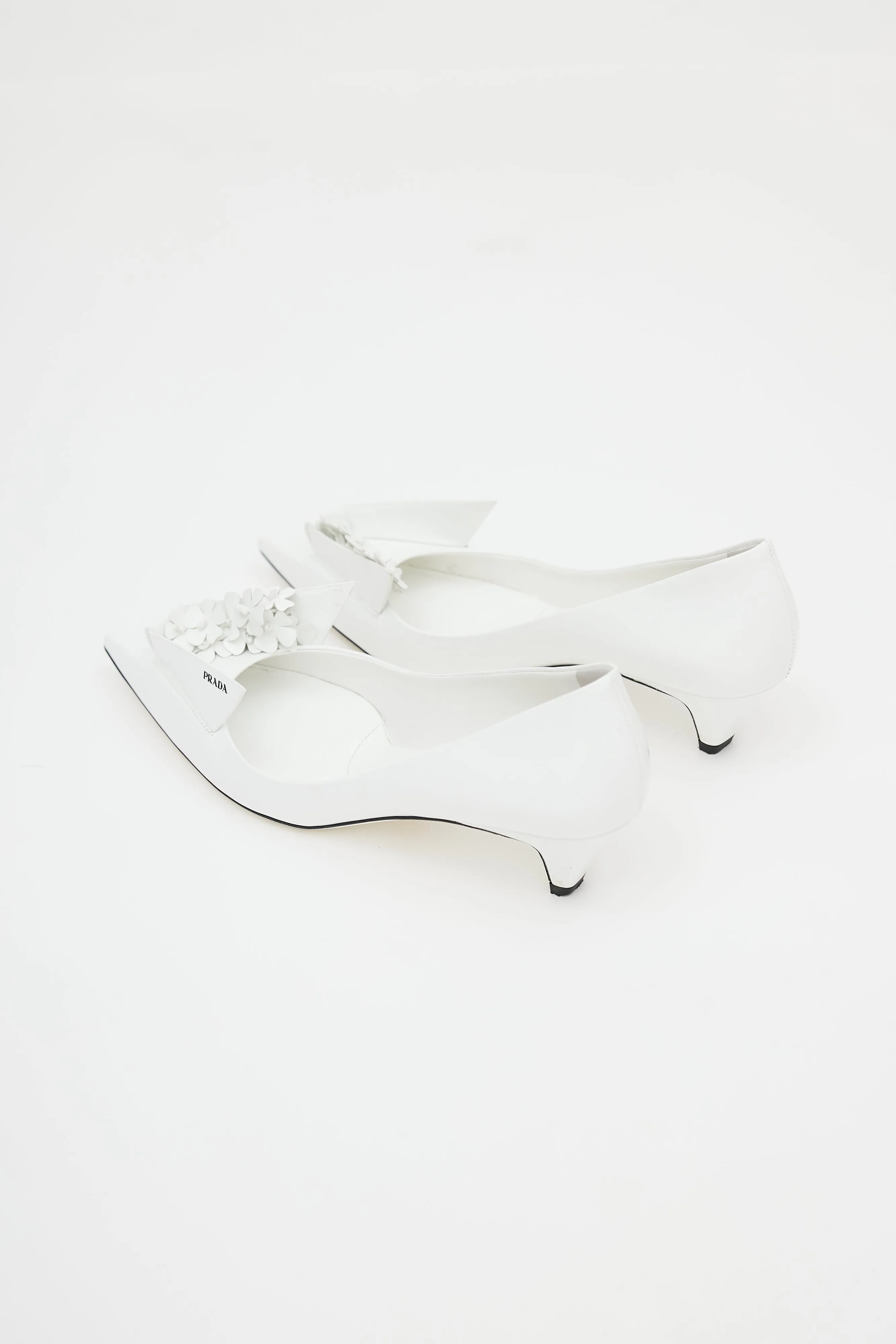 White Floral Appliqué Leather Heel