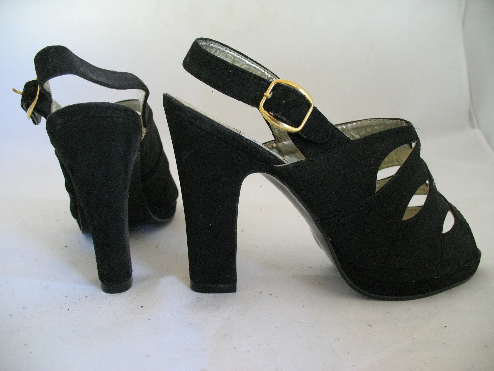 Womens Shoes NEW YORK TRANSIT BLACK SLINGBACK STRAP OPEN TOE TOES High Heels SHOE size 5-1/2