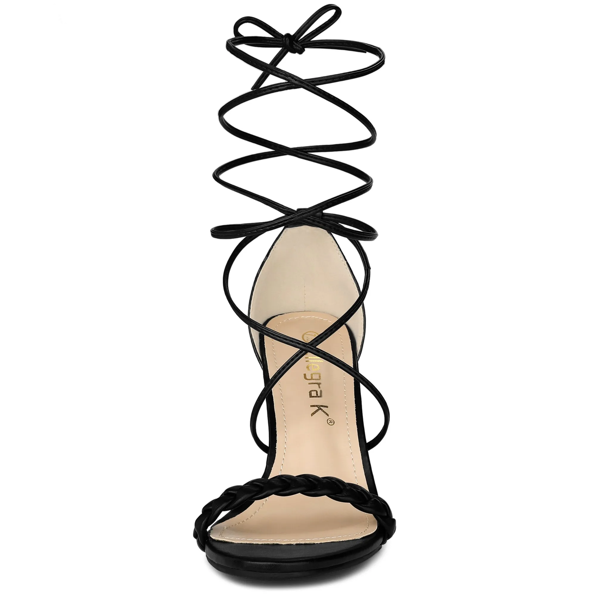 Woven Strap Lace Up Strappy Stiletto Heel Sandals