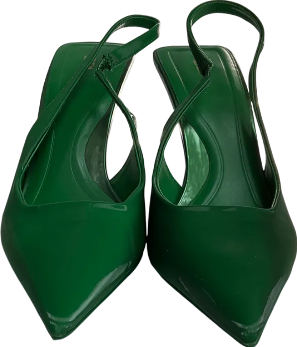 ZARA Green Squared Vamp And Heel Pointed Toe Slingback Heels UK 5 EU 38 👠